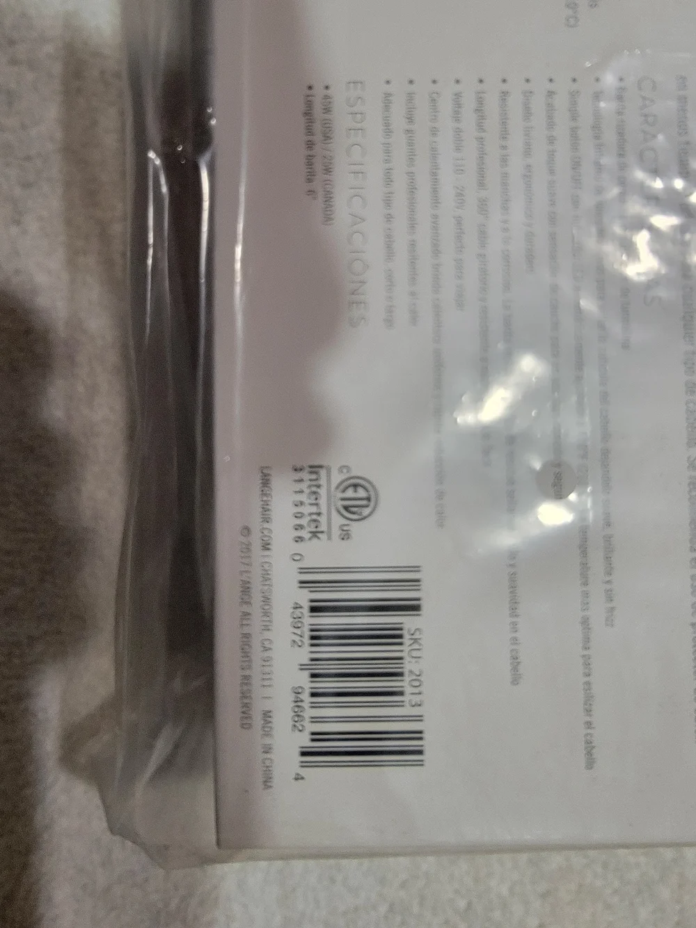Lange Black Curling Iron with ON/OFF Switch NWT